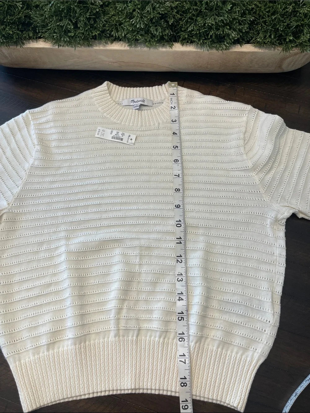 Madewell Ivory Pointelle Short-Sleeve Knit Top